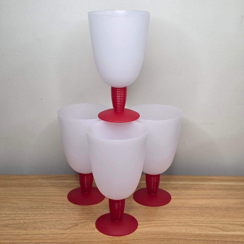 Tupperware Impressions Parfait Goblets Dessert Cups Set of 4 Red Stems 4094B